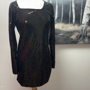 NWT Elegant Black velvet Dress with gold dots